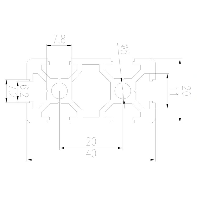 EFE6-2040工業鋁型材尺寸圖
