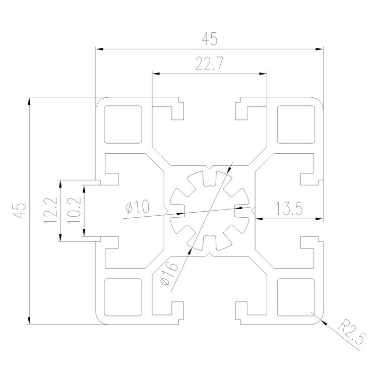 EFE10-4545A工業(yè)鋁型材尺寸圖