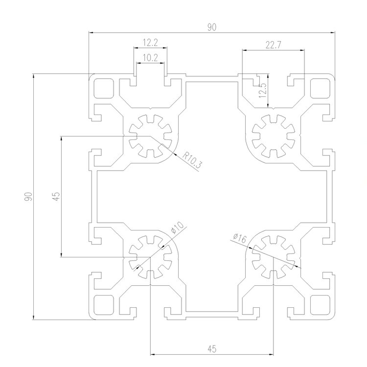 EFE10-9090工業(yè)鋁型材尺寸圖