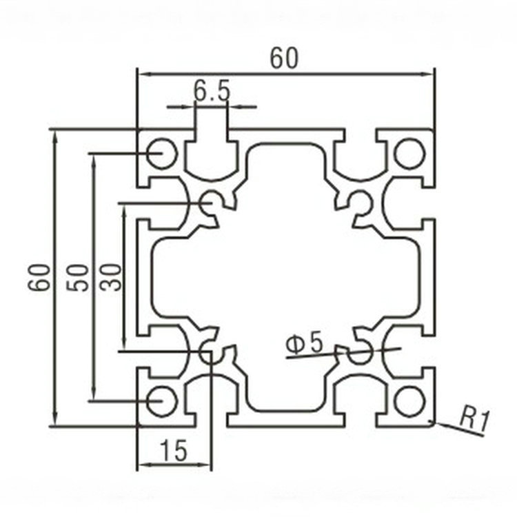 EF6060工業鋁型材尺寸圖