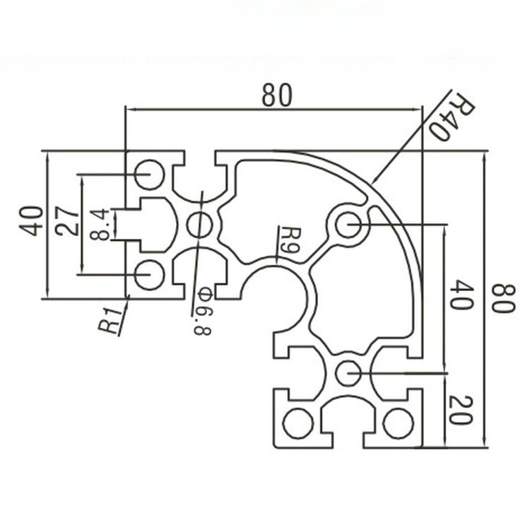 EF8840R工業鋁型材尺寸圖