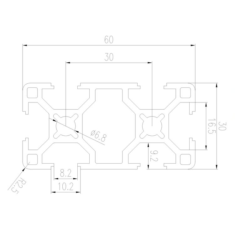 EFE8-3060B工業(yè)鋁型材尺寸圖
