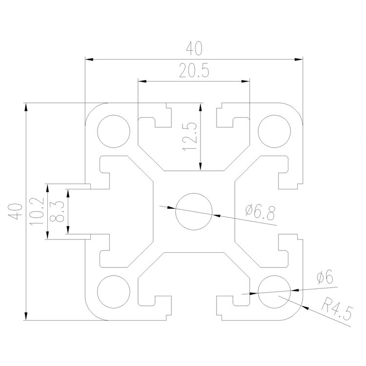 EFE8-4040A工業(yè)鋁型材尺寸圖