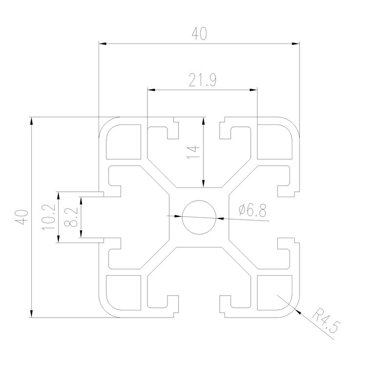 EFE8-4040C工業(yè)鋁型材尺寸圖